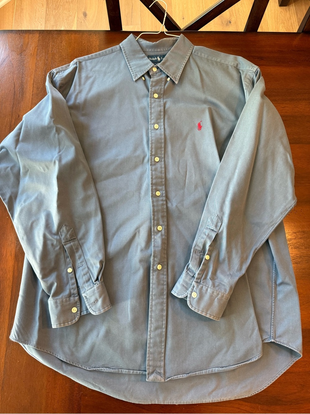 Ralph Lauren Slate Blue Button-Down Shirt with Red Pony